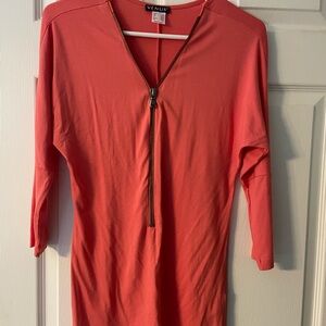 VENUS Vibrant Coral Zip-Up Blouse